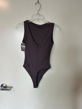 Auden Deep Plum Ribbed V-Neck Bodysuit